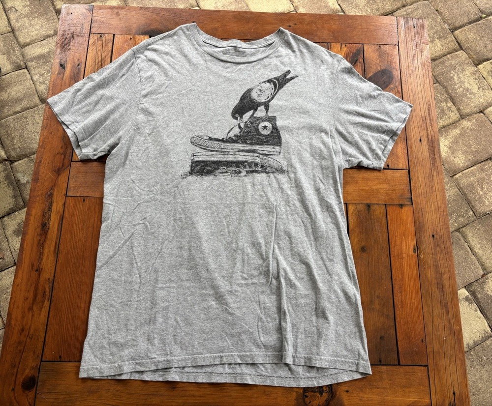Converse Gray Tee Shirt Men’s XL, Black Bird with Sneakers