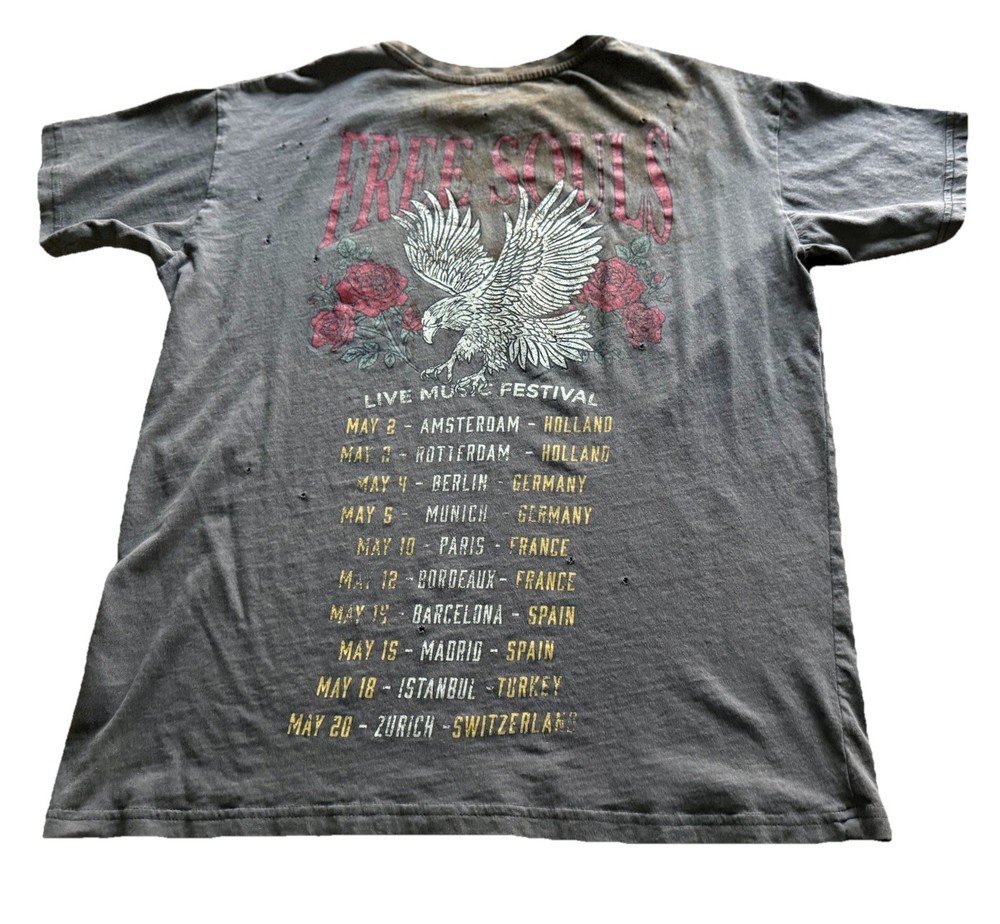 Garage Free Souls Distressed Music Festival T Shirt Sz Large Gray Grunge Tee