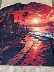 ADULT MEN’S 4X Miami Sunset Beach T-shirt TEE Lightweight rayon Vivid Graphics