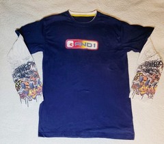Mens AND1 Graffiti AOP Blue White LS Stretch Polyester Basketball Shirt S Small