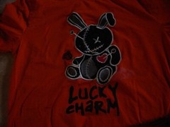 unworn BKYS Mens LUCKY CHARM PUNK embroidered applique Cot/Spanx shirt ORANG LRG