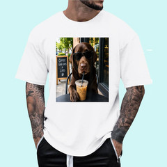 Chocolate Lab Coffee Funny Dog Cafe Lover Art T-Shirt