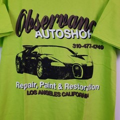 Unbranded Mens Sz S Lime Green Short Sleeve Graphic Observance Autoshop T-Shirt