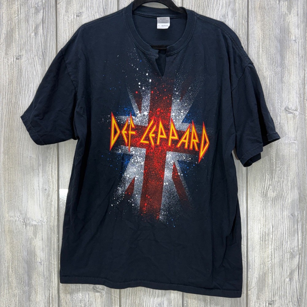 Def Leppard 2008 European Tour Shirt Mens XL Black Union Jack Rock Band Tee