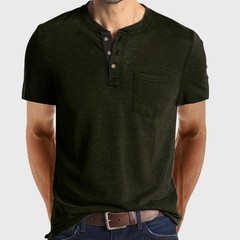 Mens Short Sleeve Henley T Shirt Tops Grandad Button Neck Casual Tee Shirts Tops