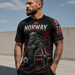 Norway Viking Spirit T-Shirt Soccer Football Fan Warrior Norse Flag Shirt(S-5XL)