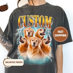 Vintage Bootleg Pet Portrait Shirt Custom Dog Photo And Name Tee Gift Idea