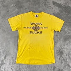 Vintage Harley Davidson Shirt Mens XL Yellow Work Sucks Lets Ride Curlys NC Y2K