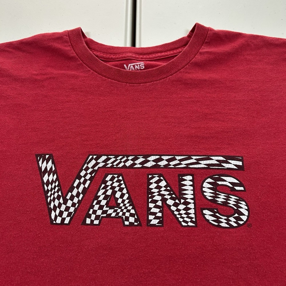 Vans Skate Shirt Men’s Size Large Checkered Logo Graphic Red Spell Out Cotton