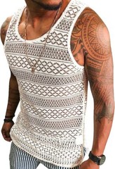 Mens See Through Vest Crewneck Sleeveless Tank Tops Muscle Sexy Mesh Shirts