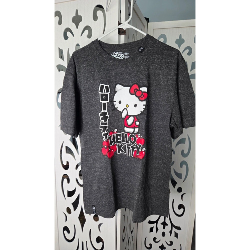 LRG Hello Kitty Apple Graphic Tee Gray Marled Kawaii Shirt Women’s Large nwot
