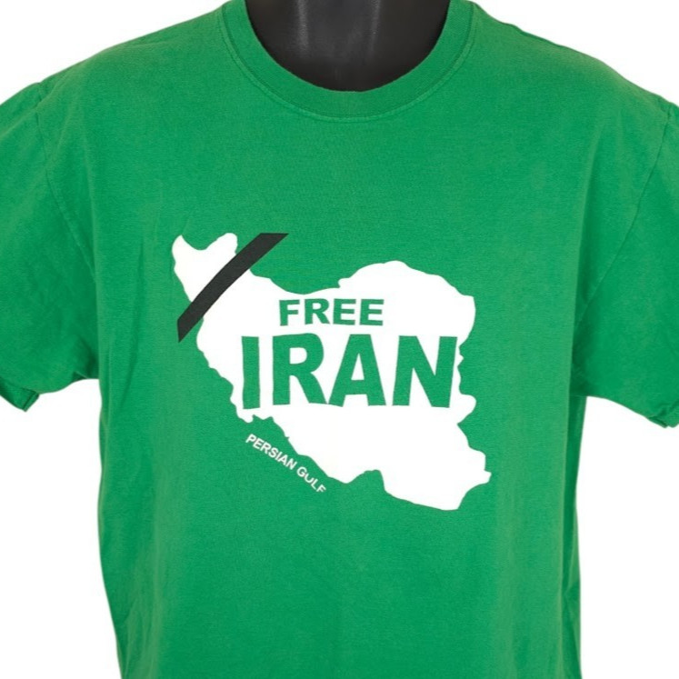 Vintage Free Iran T Shirt Mens Size Large Green Y2K Political Movement Tabriz