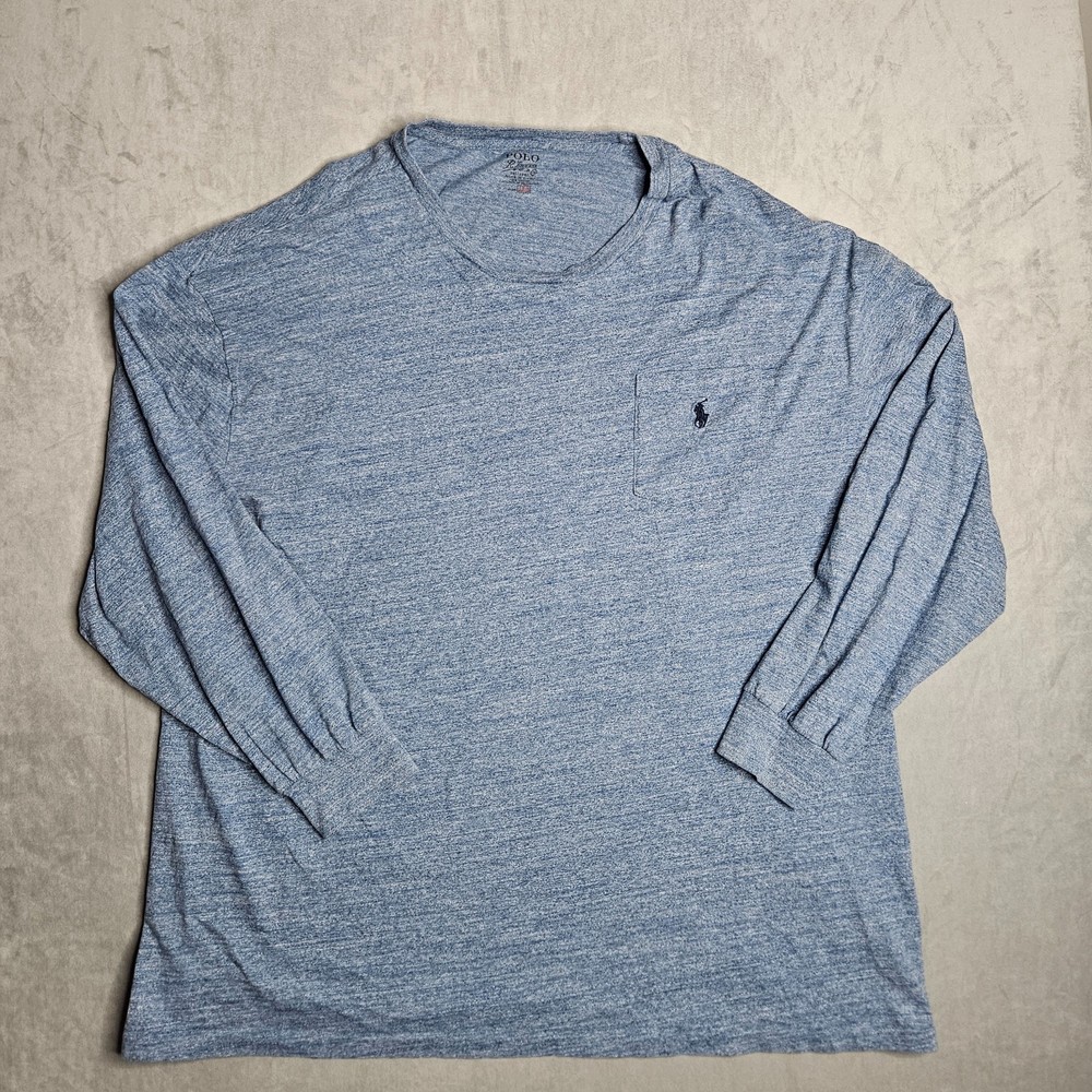 Polo Ralph Lauren T-Shirt Mens 2XB Blue Long Sleeve Crew Neck Pocket Pony Logo