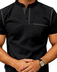 Mens Casual Short Sleeve Henley Shirt Button Front T Shirt with Pocket Lightw…