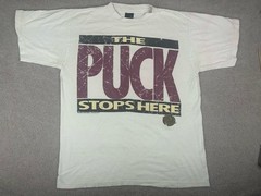 Vtg The Puck Stops Here Hockey Is Life T-shirt Large White Big Ball Sports