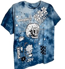 ALAB “Never Grow Up” Tie Dye Collage Men’s Medium Graphic T-Shirt Size M Blue