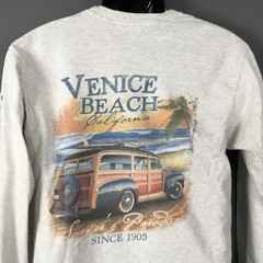 Vintage MV Sport Shirt Mens Medium Gray Venice Beach Surfer Paradise Long Sleeve