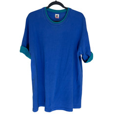 Vtg 90s Fruit of the Loom DOUBLE COLLAR T-Shirt Blue Teal XL/XXL Single Stitch