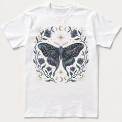 Galaxy Moth T-Shirt Celestial Moon Phase Floral Witchy Mystical Nature Gift