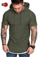 New summer hooded T-shirt men’s solid color men’s short sleeve T-shirt hoodie