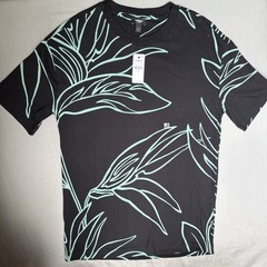 Express Relaxed Mens XS Black Tropical Leaf Print T Shirt 100% Cotton NWT