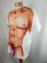 Vintage Fake Six Pack Male Torso T-Shirt XXL White Cotton Poly Single Stitch USA