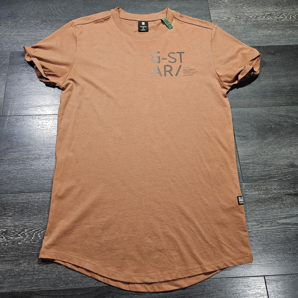 G Star Raw Lash T Shirt Mens XS Brown Curved Hem Organic Cotton Sustainable