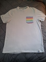 Free Planet Men’s Pride Cotton Crew Neck Pocket T-Shirt Rainbow Stripe Small