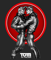 TOM OF FINLAND GAY MENS T SHIRT “LEATHERMEN” (QUEER, LEATHER PANTS, BOOTS)