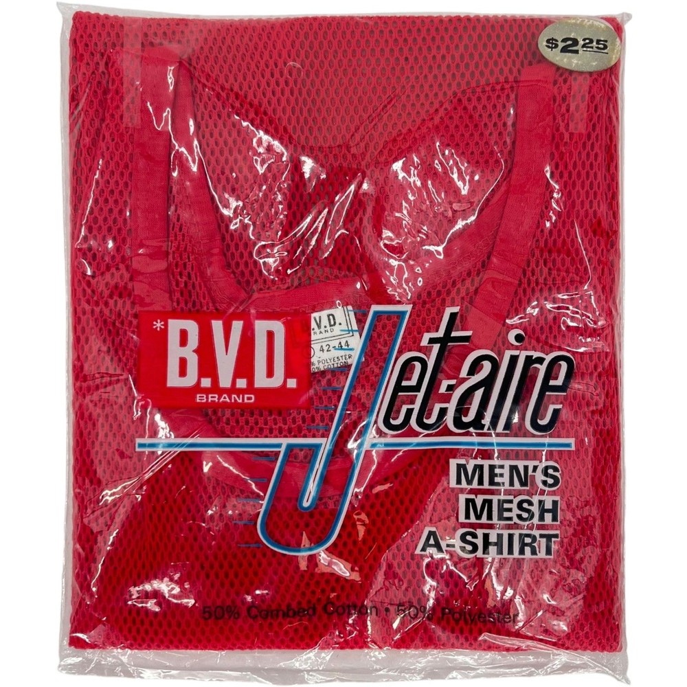 RARE Vintage NOS 1969 BVD Jet-Aire Men’s Mesh A-Shirt Underwear Red Large
