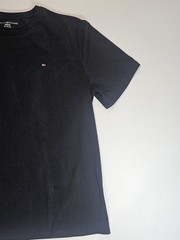 Tommy Hilfiger Shirt Mens XL Black Small Flag Logo Crewneck Casual Stretch Basic