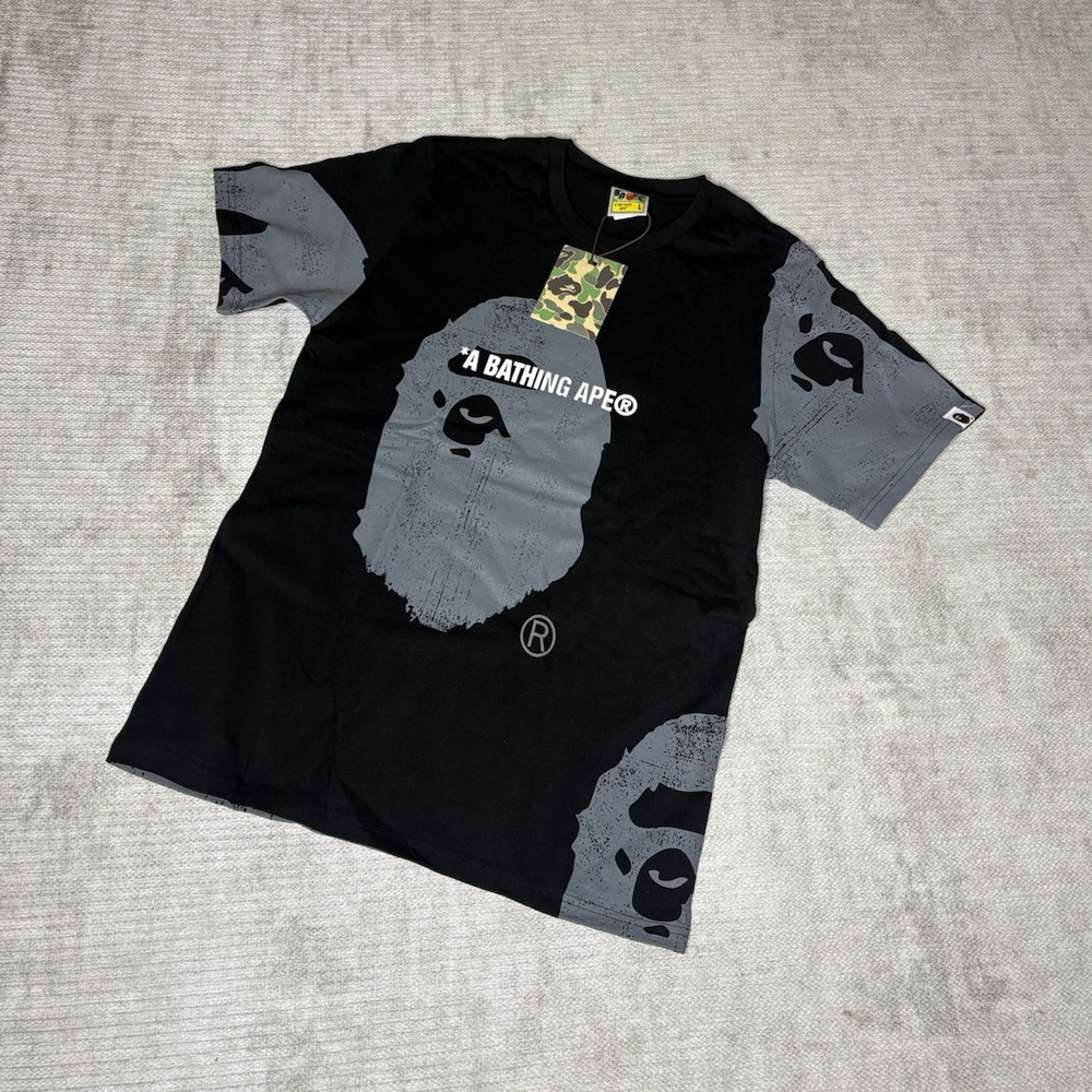 A Bathing Ape BAPE Black/Gray Ape Head Logo Graphic Print Men’s T-Shirt L