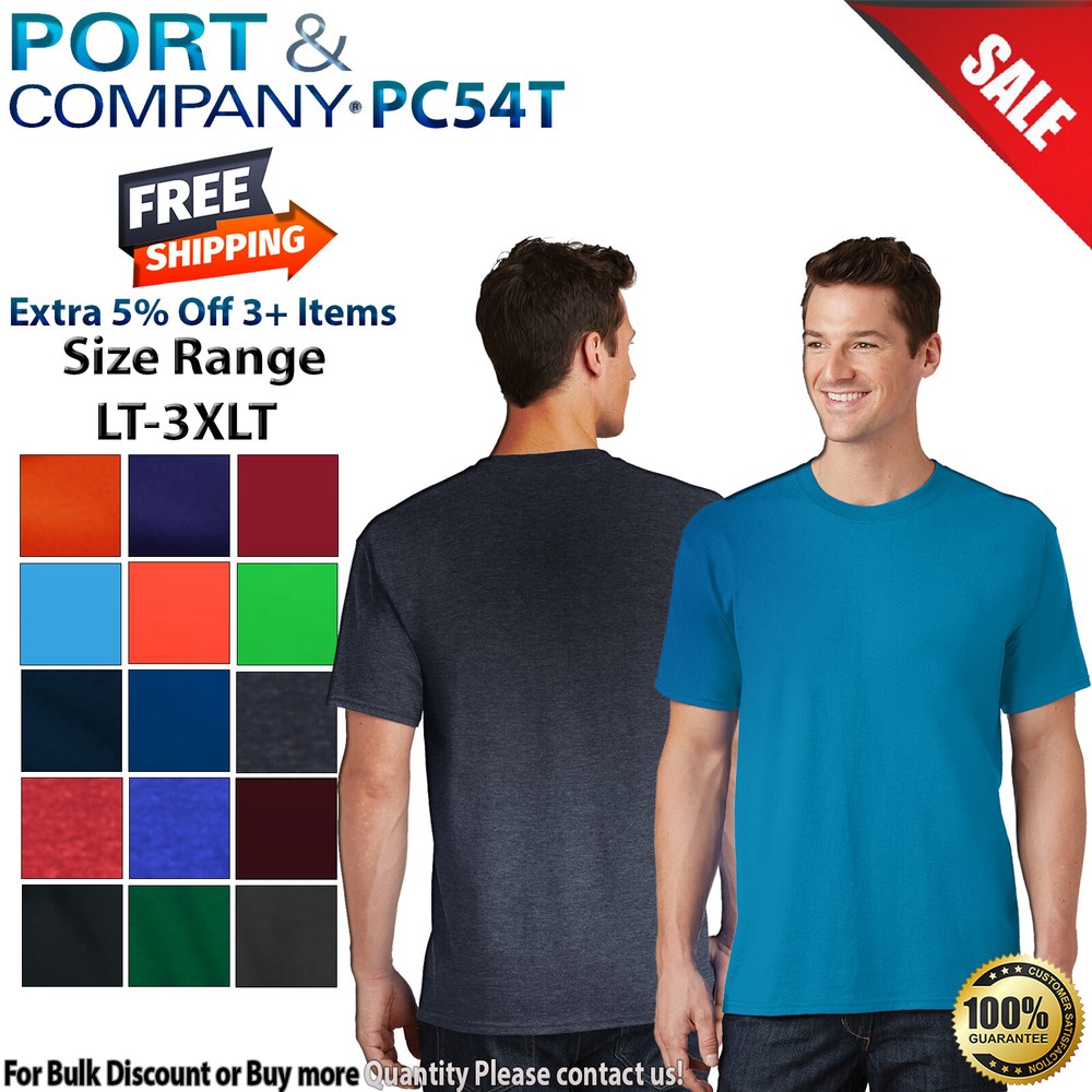 Port & Company PC54T Mens Big & Tall Short Sleeve Core Cotton Crew Neck T-Shirt