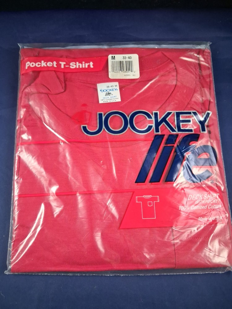 Vtg Jockey Life Blank Pocket T-Shirt Mens RED Deadstock Single Stich 80s *7FB