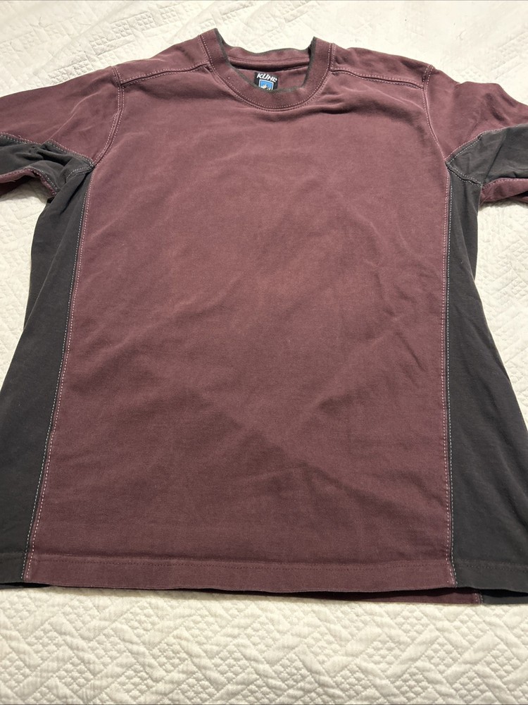 KUHL Shirt Mens Large Burgundy Red Gray Long Sleeve Organic Cotton Crewneck Tee