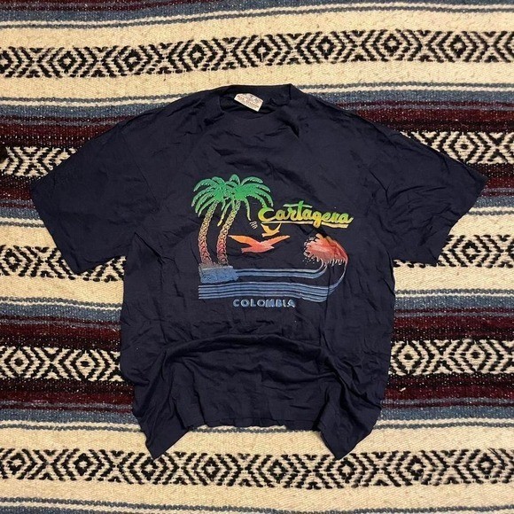 VTG 70s 80s Cartagena Columbia surf style tshirt S cotton rayon foreign tropical