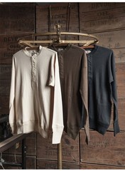Bronson Mens Ribbed Henley Neck T-Shirt Cotton Casual Long Sleeve Tops