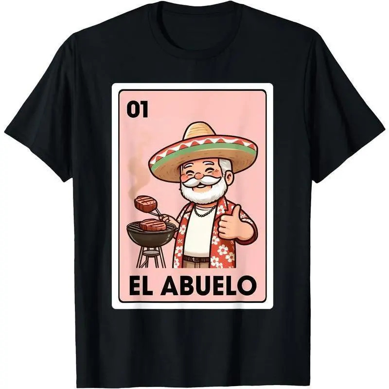 [100 Cotton] El Abuelo Grilling Grandpa Mexican Bingo Card Unisex T-Shirt