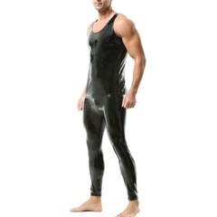 Men’s Sexy Pvc Leather Top Pants Set Shiny Latex Vest Tank Tops Club Tight Pants