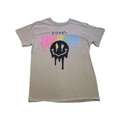 Men’s Popular Poison “Trippy” Melting Smiley Face Graphic T-Shirt – Tan – Size M