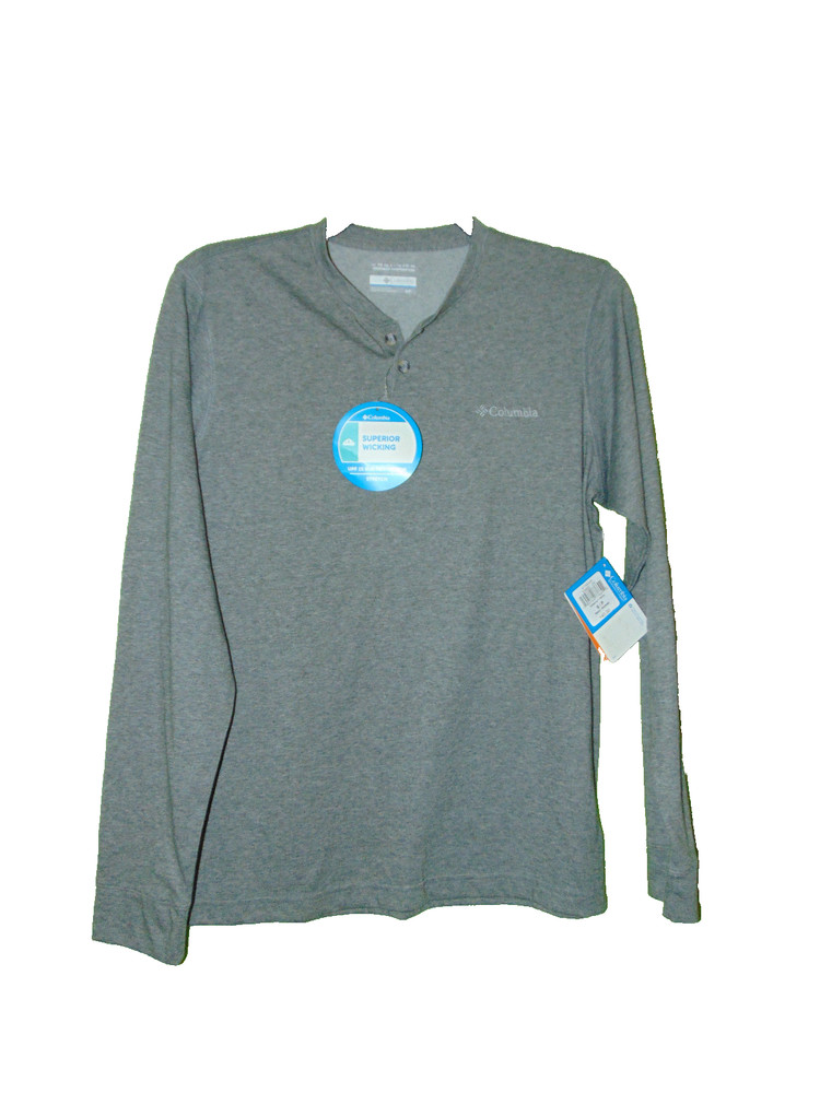 Columbia Wildberry Henley Shirt Men’s Small NWT Omni-Wick UPF 15 Gray LS