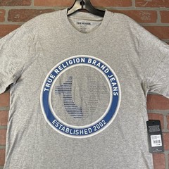 True Religion Mens Tshirt Size Large Gray Horseshoe Logo Rinestone Shine NWT $59