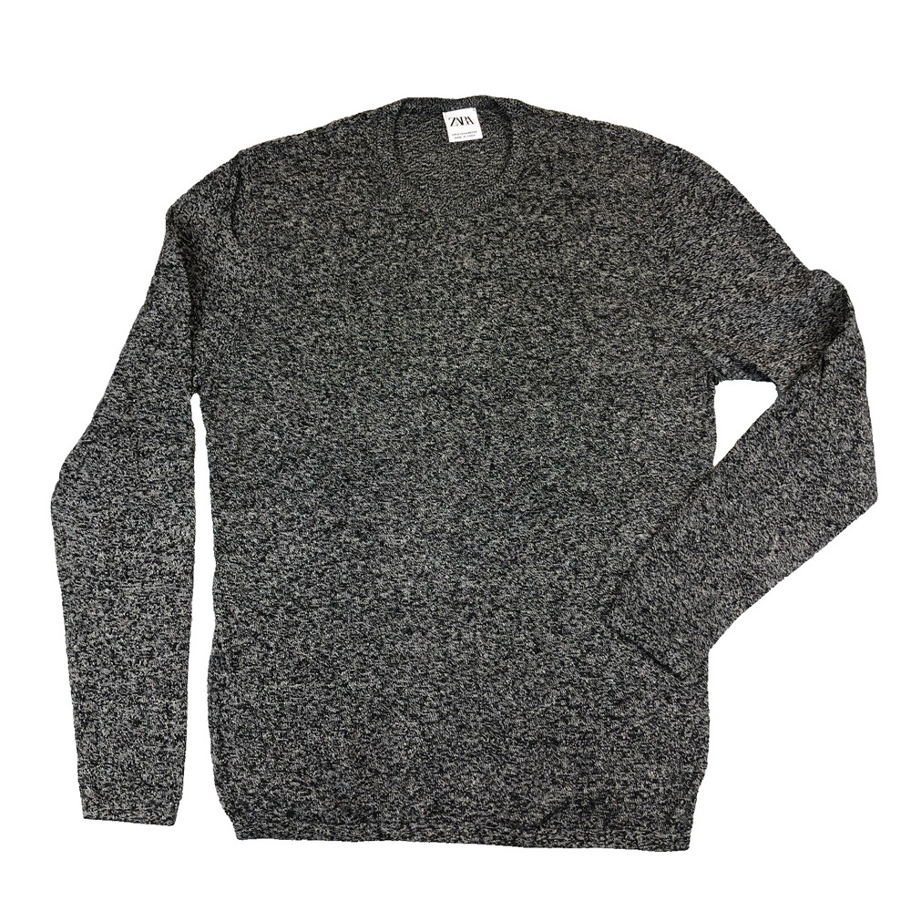 ZARA Crewneck Jersey Knit Sweater Shirt Black/White Mens Medium Long Sleeve