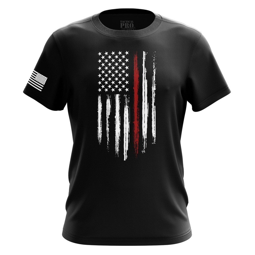 Men’s Red Line Patriotic T-Shirt, Heavyweight Cotton Classic Fit Crew Neck Sh…