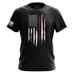Men’s Red Line Patriotic T-Shirt, Heavyweight Cotton Classic Fit Crew Neck Sh…