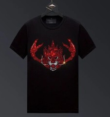 New Men Luxury Scorpion Rhinestones Fashion Black T-Shirt High Quality