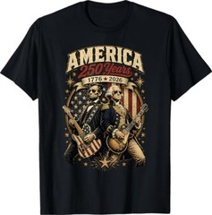 George Washington Abraham Lincoln Playing Guitar 4th July T-Shirt