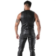 TOF PARIS Kinky Zipped Tank Top Slim-Fit Vegan Leather Black 24