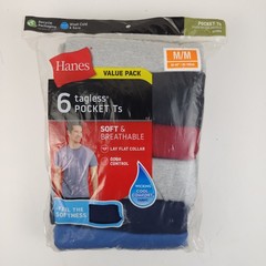 Hanes 6 Pack Pocket T Shirts Mens M Assorted Colors Cotton Tagless FreshIQ New
