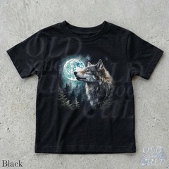 Wolf Moon Vintage 90s Kids Graphic T-Shirt Youth Wolves Forest Tee